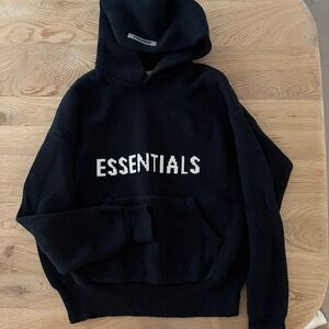 Fear of God Essentials Black Knit Logo Hoodie